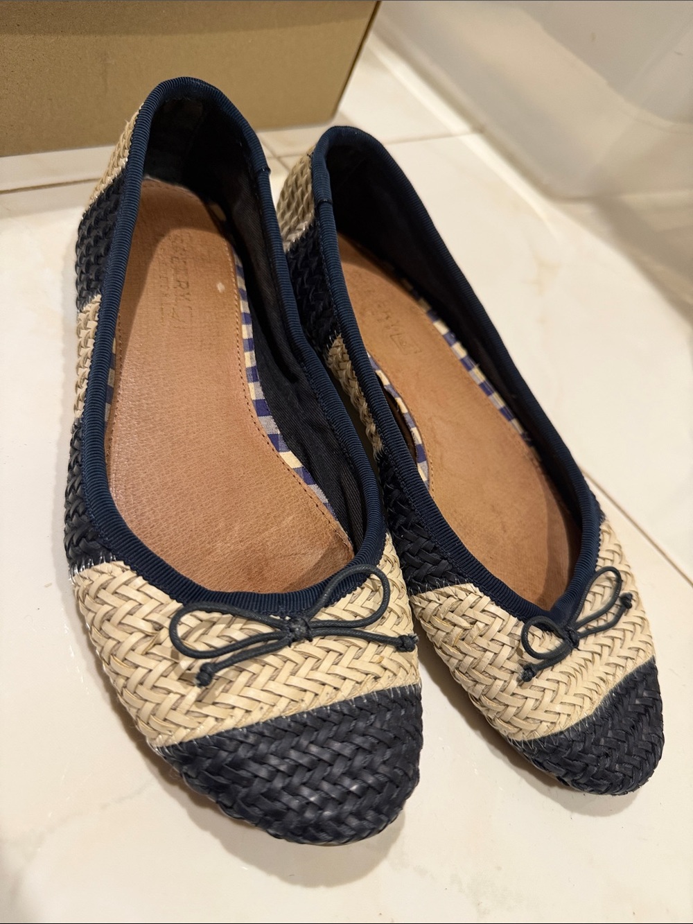 Sperry Woven Navy and Natural Ballet Flats